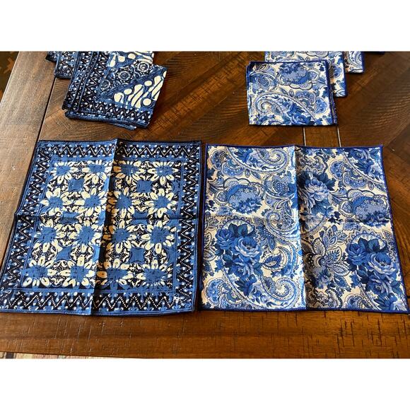 Napkin Set of 10 Blue Handmade Floral Paisley Boho - Picture 2 of 3